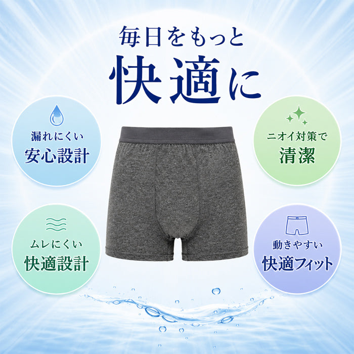 【紺 Mサイズ】軽失禁パンツ 尿漏れパンツ 男性用 ボクサーパンツ 軽失禁 失禁パンツ トランクス ちょい漏れ 前開き メンズ 長時間の移動 旅行 お出かけ 介護 ネイビー グレー M/L/LL