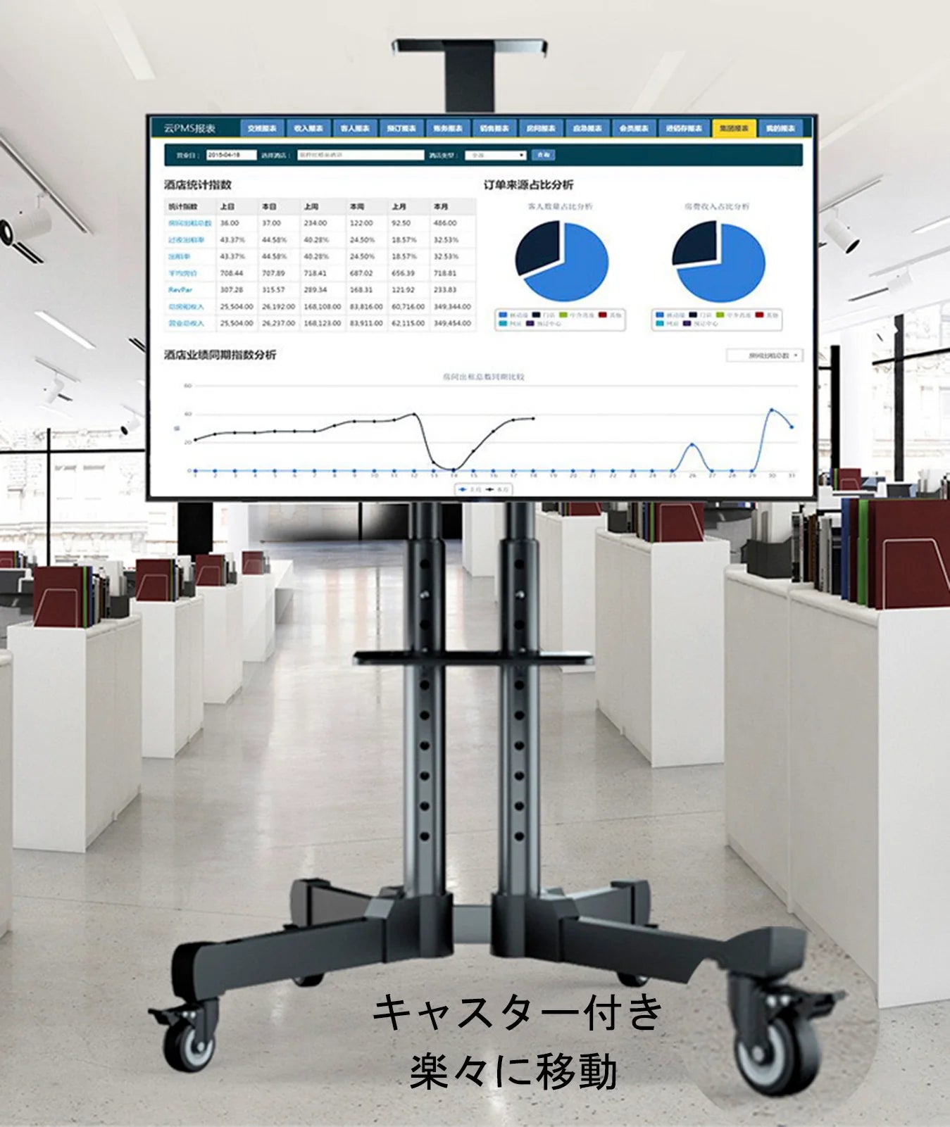 伸縮式テレビスタンド テレビ台 大型テレビ キャスター付き 移動式 高さ調整 角度調節 ディスプレイスタンド コード収納 棚板付き 液晶TVスタンド 家用 展示用(w058)