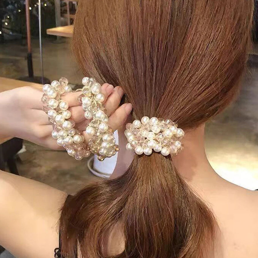 (ベージュ)ヘアゴム パール バブル シンプル ブレスレット ビーズ ヘア留め ヘアアクセサリー 髪飾り
