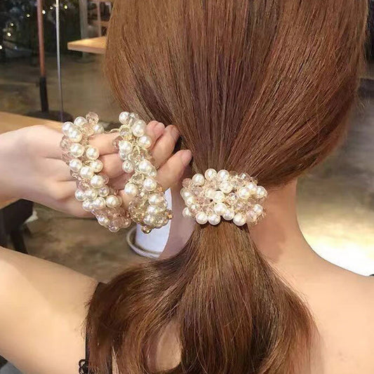 (ベージュ)ヘアゴム パール バブル シンプル ブレスレット ビーズ ヘア留め ヘアアクセサリー 髪飾り