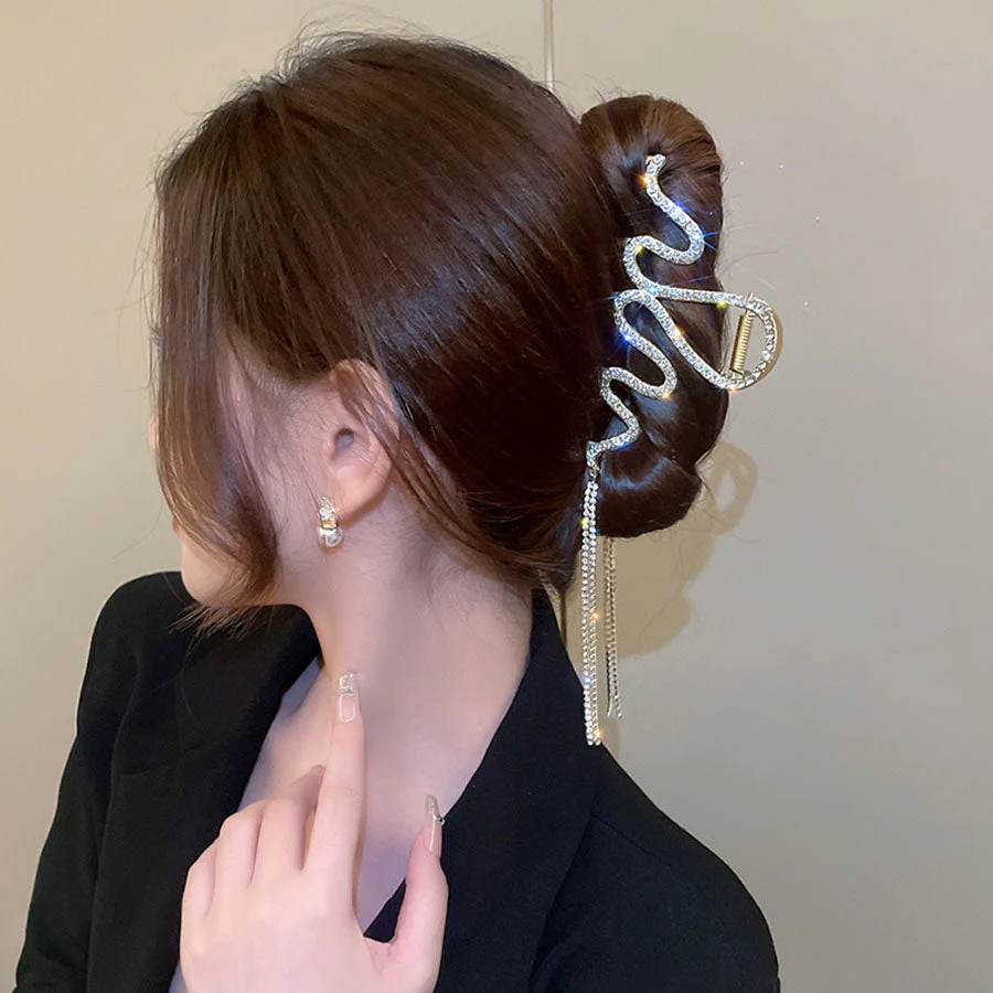 (ゴールド)キラキラヘアクリップ 大きめ バンスクリップ ヘアアクセサリー オシャレ 髪飾り 上品 パーティー飾り