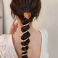 (A04キャメル)プリングヘアゴム くるくる ヘアアクセサリー ハート オシャレ 髪飾り ヘアゴム コイルポニー ワイヤーポニー まとめ髪 プチプラ