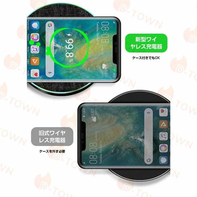 ワイヤレス 充電器 　多重安全保護機能搭載 発熱対策 急速 無線 充電 超薄型 軽量 多重保護 車載 ワイヤレスチャージャー スマホ充電器 置くだけ充電 w306B(グレー)