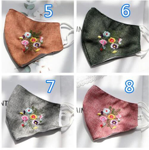 【ランダム発送】レディース マスク 刺繍 花柄マスク 洗える マスク 薄手 らくらく呼吸 長さ調節可能（3枚）