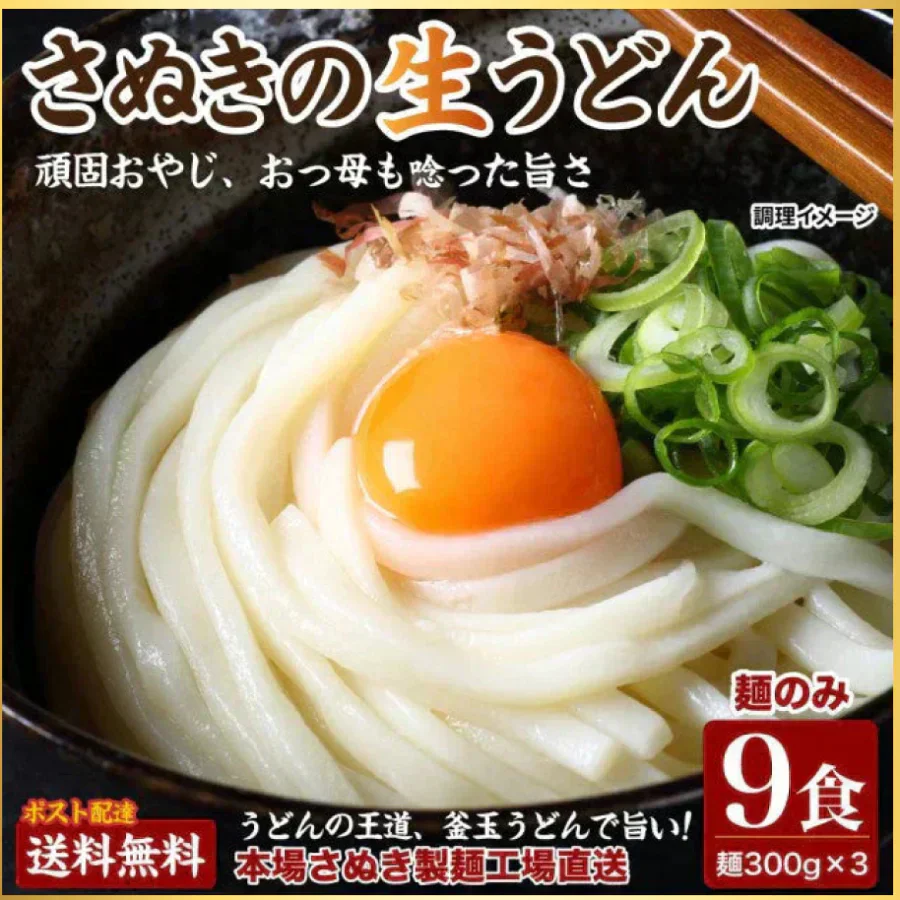 頑固父さんが唸る讃岐生うどん 【普通麺】 9食セット (麺300g×3袋 ) 送料無料 香川県 産地直送 お試し フード おすすめ グルメ食品 人気 ポスト投函 お取り寄せ おつまみ