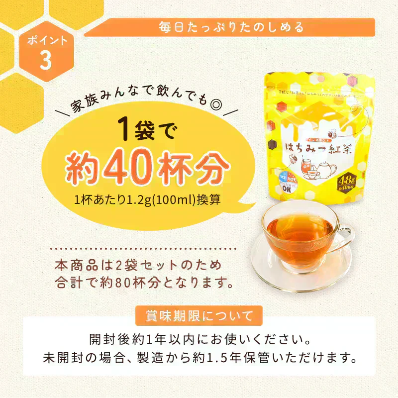 インスタントはちみつ紅茶48g×2袋セット パウダー 粉末 はちみつ 紅茶 水に溶ける ハチミツ お得 送料無料 ポスト投函 宗新