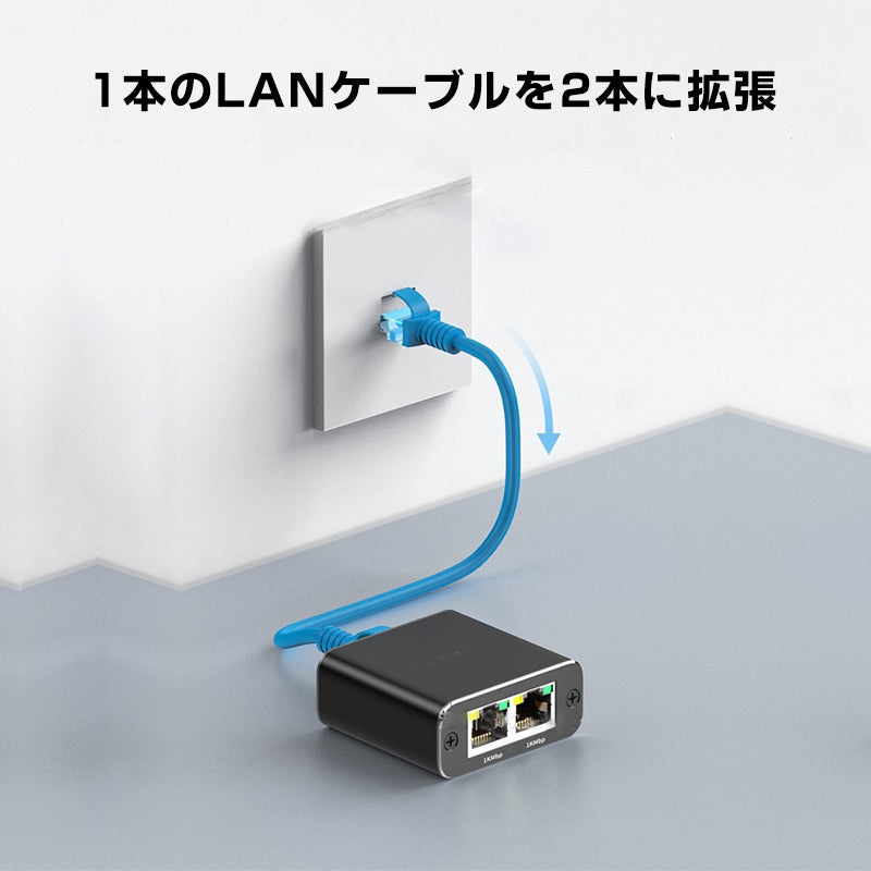 LAN分岐器 1Gbps ギガ LANポート増設 拡張 アダプター RJ45 ラン中継コネクタ lanハブ ルーター2ポート ネットワークスプリッタアダプタ CAT5 CAT6 CAT7