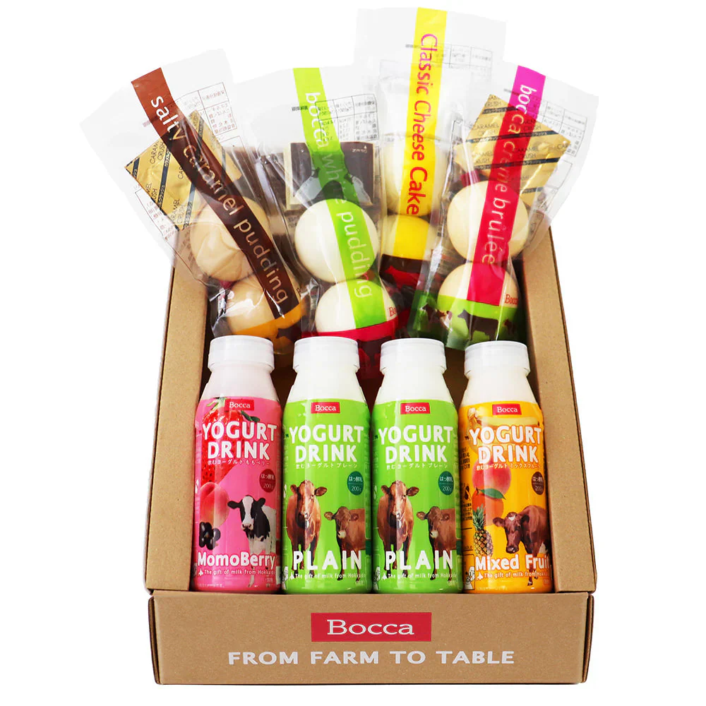 Bocca プリン2個入＆飲むヨーグルト4本セット【送料込み】【二重包装不可】【お届け不可地域：沖縄・離島】