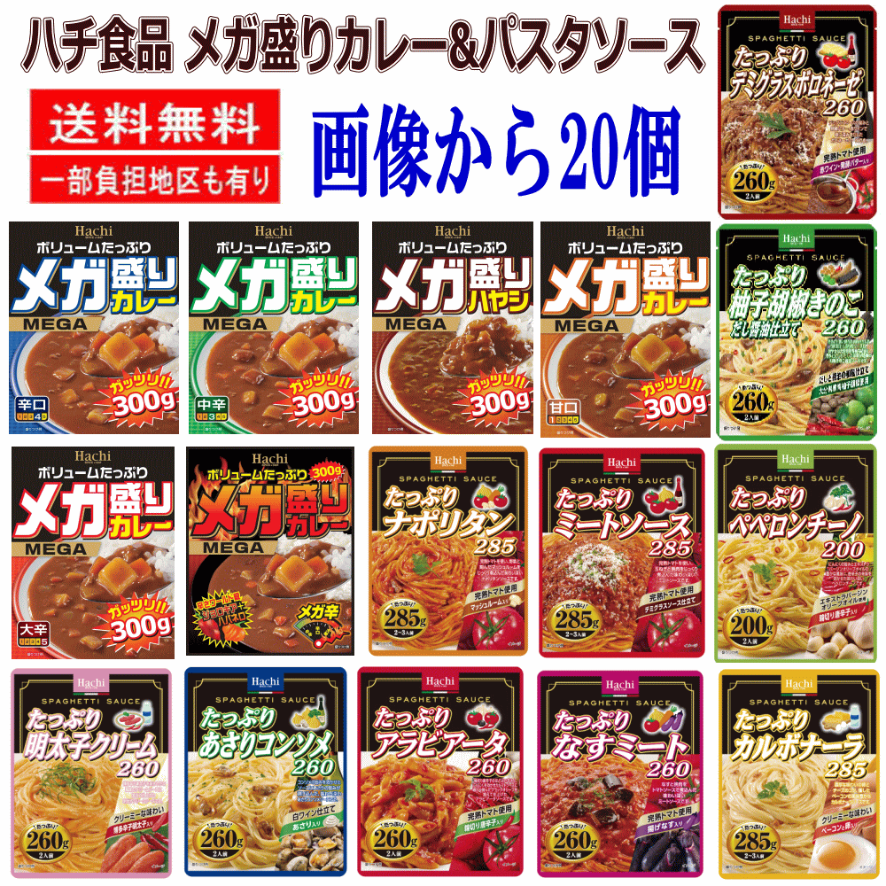 即食 時短食 コスパ最高 ハチ食品 レトルトカレー パスタソース メガ盛り レトルト食品 20食セット カレー 三昧