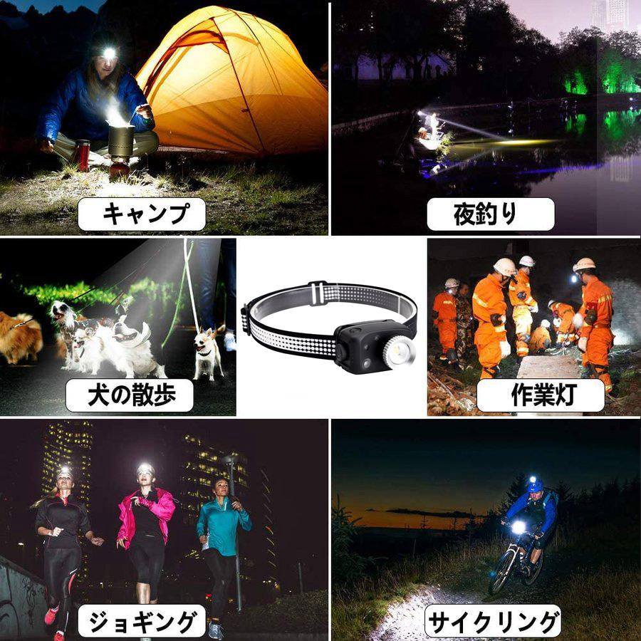 センサー付き　LEDヘッドライト USB充電式 人感センサー機能 長時間点灯　残量表示ランプ付き　 IPX45 釣りライト　防水 超軽量 防災 登山 キャップ 作業