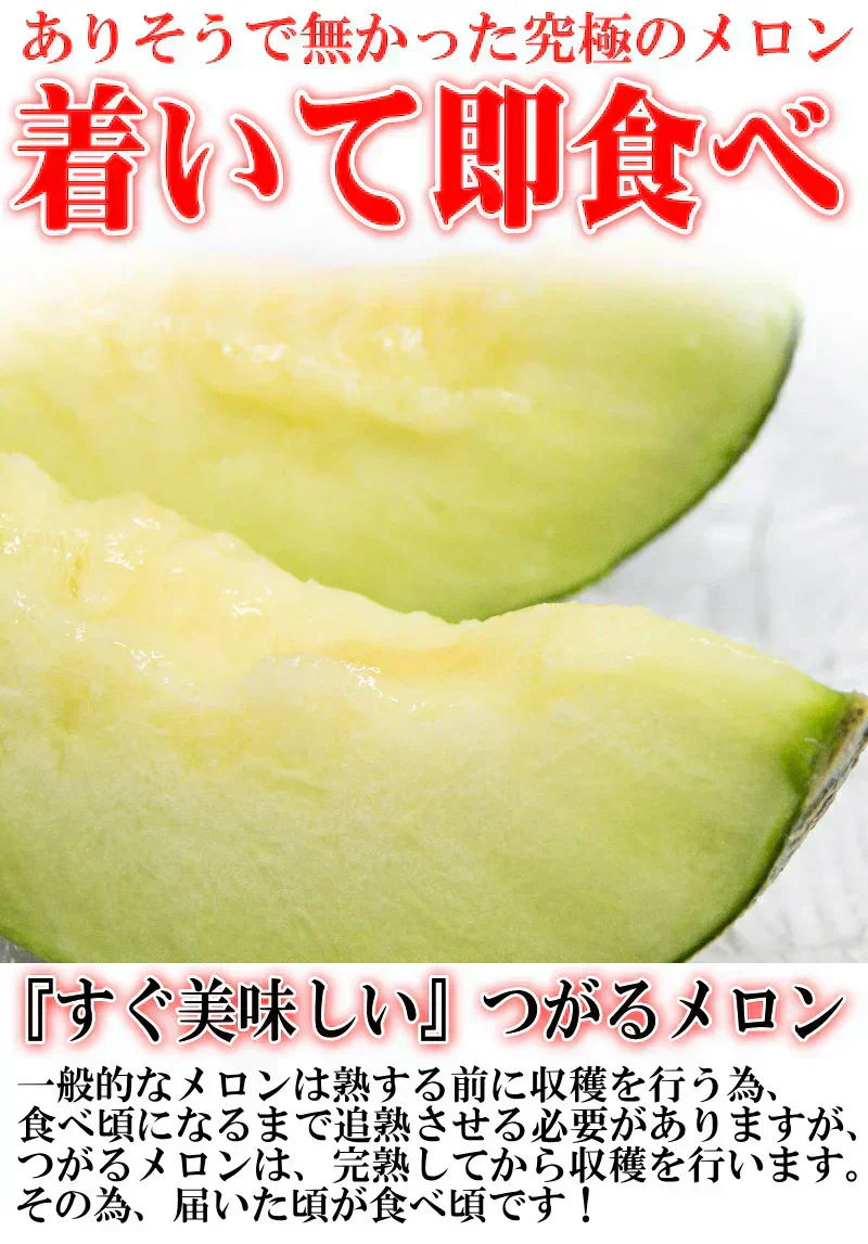 【冷蔵便】青森県産 つがるメロン 2玉(優～秀品 1玉約1.0kg～1.2kg×2玉入り)