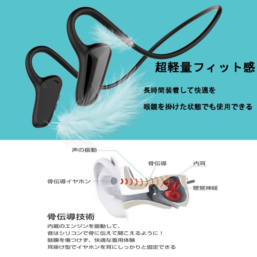 ブルートゥースイヤホン 骨伝導 ヘッドホン 両耳 高音質 タッチタイプ　完全ワイヤレス 耳掛け式 自動ペアリング IPX5防水 Siri対応 Bluetooth CVC6.0 w212A(ブラック)
