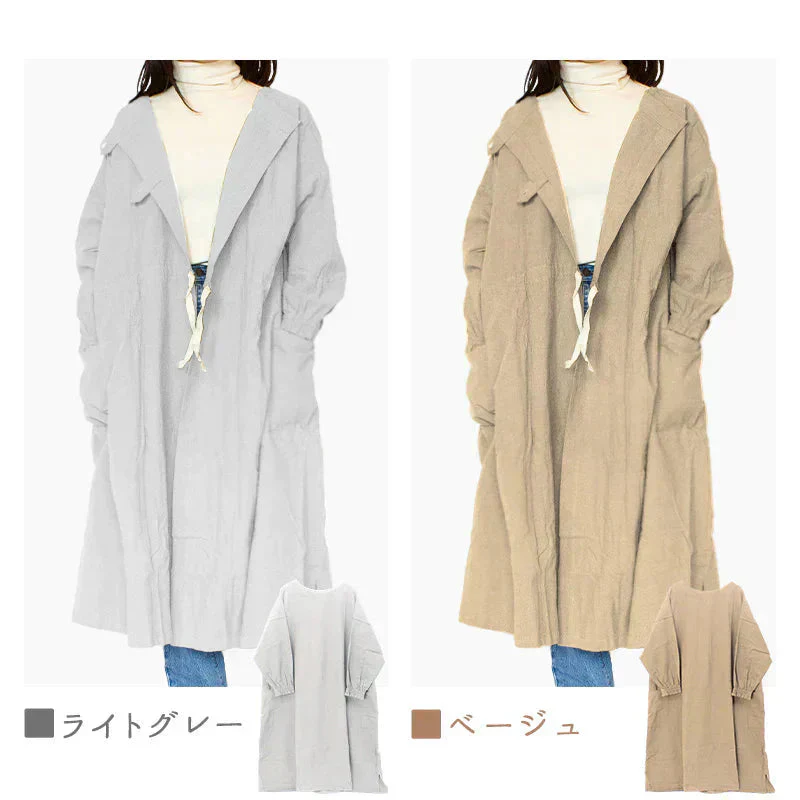 【ライトピンク】割烹着 2way エプロン あったか 暖かい 無地 可愛い おしゃれ ロング丈 前開き かっぽう着 ガウン 大きいサイズ 羽織り 長袖 大人 保育士 コットン 綿100%