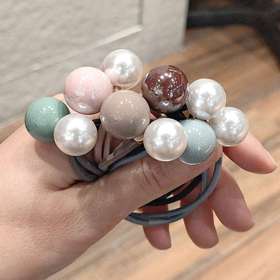 (ブラック)ヘアゴム パール おしゃれ リボン結び シンプル 髪留め ヘア留め かわいい 髪飾り 上品 パーティー飾りヘアアクセサリー
