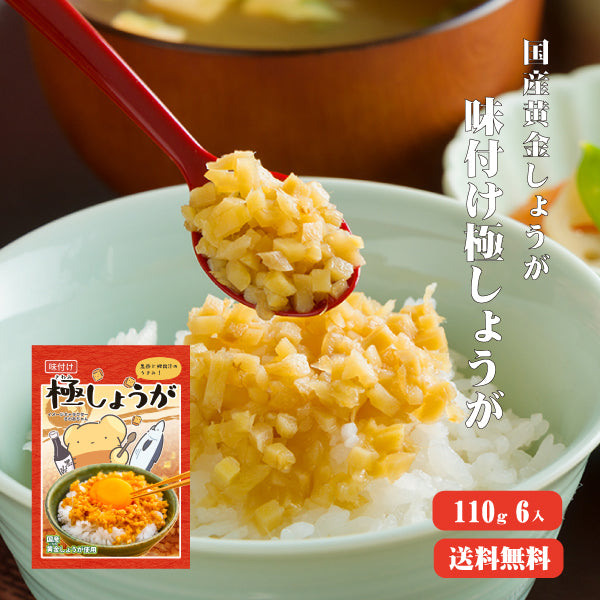 【送料無料】 サクサク味付け極しょうが 110g×6 【代引不可】 ふりかけ ご飯のお供 酢しょうが おかず生姜 万能調味料 生姜 しょうが ショウガ 国産