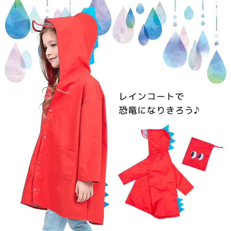 【レッド 110サイズ XLサイズ】レインコート 恐竜 キッズ 子供用 怪獣かわいい カッパ 雨がっぱ カラフル レインウェア レインポンチョ キッズレインコート 雨具 携帯 旅行 防水 撥水 保育所 保育園 幼稚園 小学生 小学校 低学年 男の子 女の子