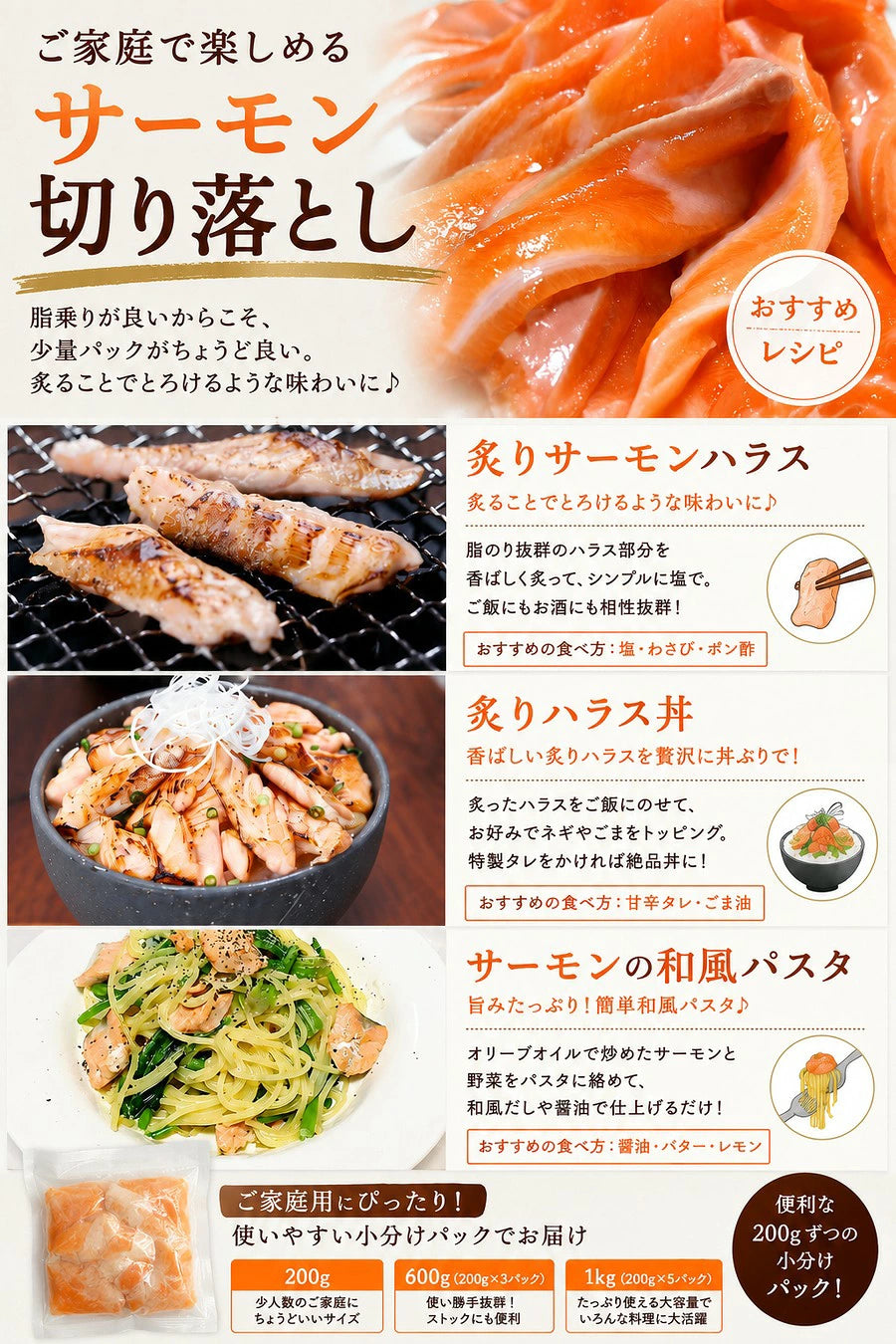[みさわのやさい] サーモン ハラス 訳あり 切り落とし 600g（200gｘ3パック） 刺身用 冷凍 アトランティックサーモン or トラウトサーモン 生食用 切り身
