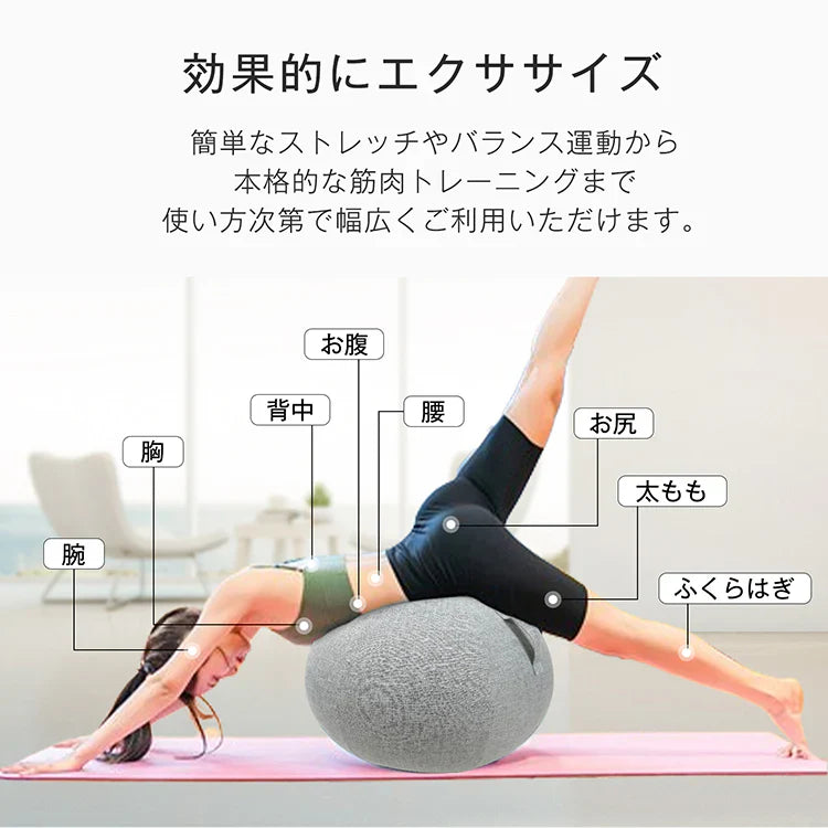 【グレー】バランスボール ヨガボール 椅子 直径65cm フィットネスボール ジムボール ピラティスボール 筋トレ ダイエット 腹筋 トレーニング カバー付 空気入れ付き