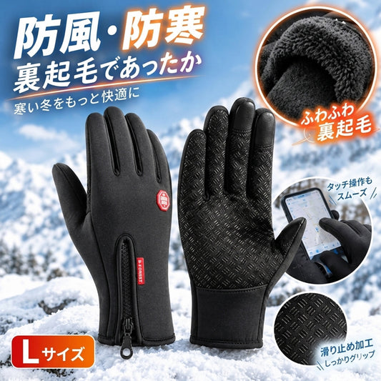 (Ⅼサイズ) スマホ対応・防風・保温・滑り止め 裏起毛グローブ ホットハンズ グローブ 自転車 登山 サイクリング 釣り アウトドア スポーツ 通勤 通学 作業用 秋冬男女兼用