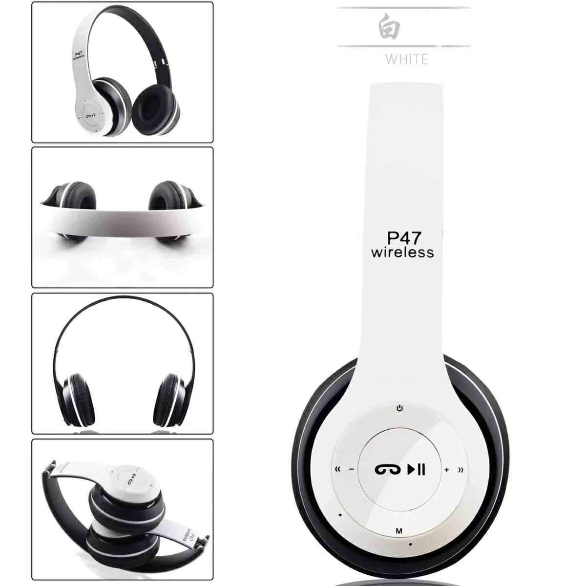 ヘッドホン ワイヤレス Bluetoothヘッドフォン 急速充電 超軽量 マイク付き 重低音 w047B(ブラック)