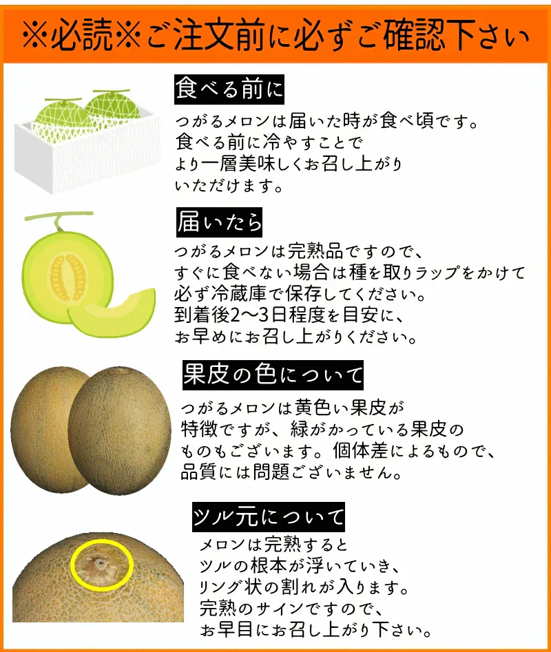 【冷蔵便】青森県産 つがるメロン 2玉(優～秀品 1玉約1.0kg～1.2kg×2玉入り)