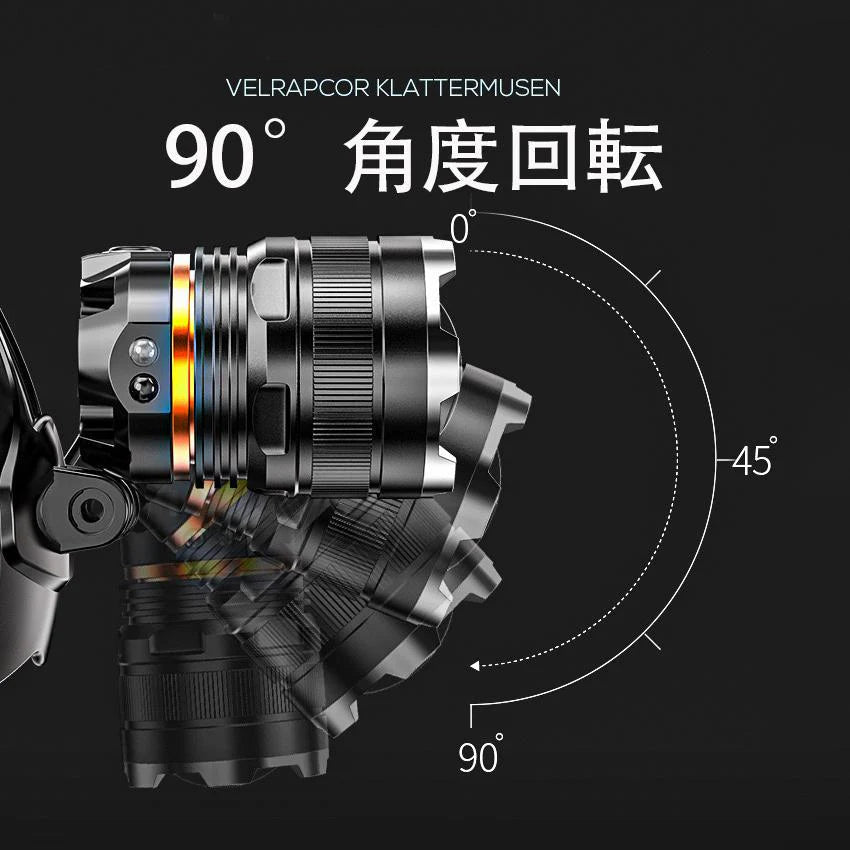 ヘッドライト USB急速充電式 90°回転可能　ズーム機能　ヘッドランプ ヘルメット ライト ズーム機能 ヘッド懐中電灯 夜釣り ライト 軽量 防水 停電 防災 登山