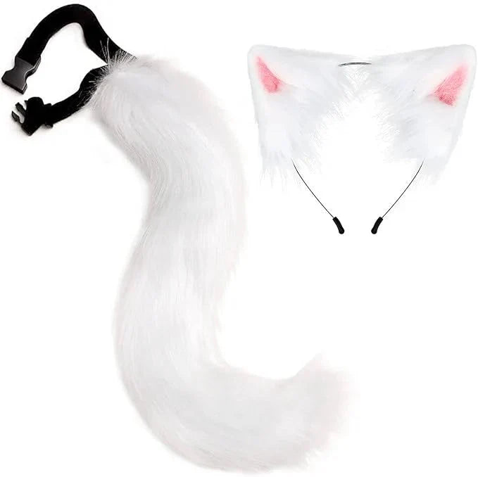 2点セット ハロウィン かわいい しっぽ コスプレ クリスマス パーティー グッズ 仮装 狐 猫 犬 尻尾 ブロンド 狐耳 犬耳 つけ耳 柴 狼 狸 猫耳 カチューシャ  動物 メイド w680B(ブラウン)