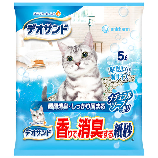 デオサンド　香りで消臭する紙砂(ナチュラルソープの香り)　5L　6袋(1箱ケース)