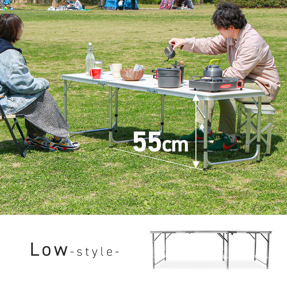 【60×180㎝】【ブラウン】アウトドア テーブル 折りたたみ テーブル レジャーテーブル ピクニックテーブル アウトドアテーブル 幅180cm 軽量 アルミ 折りたたみテーブル 高さ調節 お花見 キャンプ バーベキュー BBQ キャンプ用品