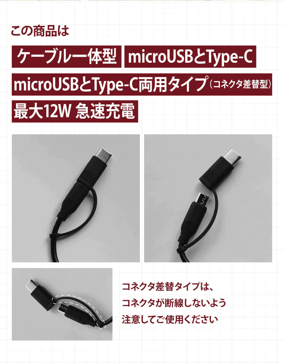 （ホワイト）iCarry スリム USB コンセント 2WAY スマホ充電器 【Type-C + microUSB どちらも使える 12W 急速充電】17-AC12BC
