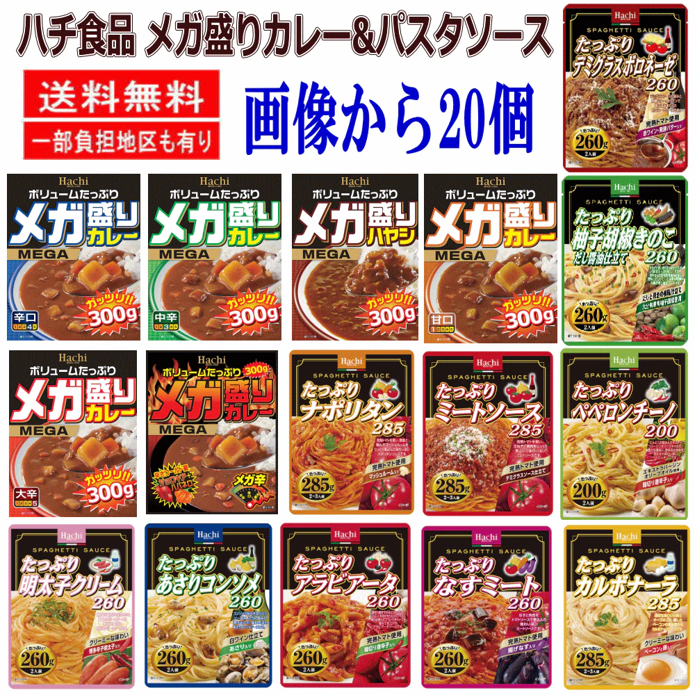 【レトルト】即食 時短食 コスパ最高 ハチ食品 メガ盛りカレー たっぷりパスタソース20食セット ハチ食品レトルト三昧 関東圏送料無料