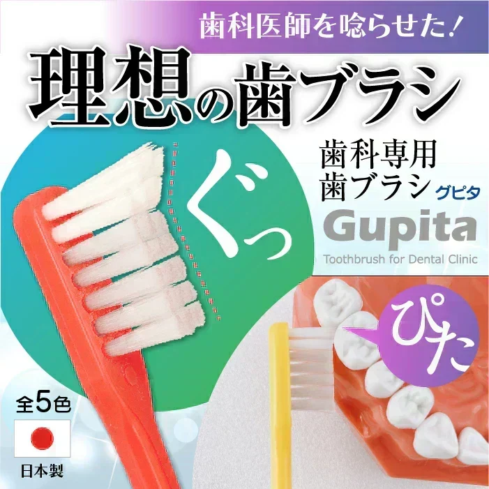 歯科専用歯ブラシ Gupita グピタ (毛のかたさ：Mふつう) 10本セット ／ 理想の歯ブラシ 全5色 個包装 ／ 復興支援商品【メール便送料無料】