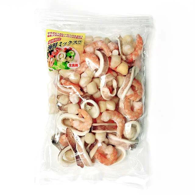 【1家族1個まで】ペタ盛り シーフードミックス ４ｋｇ 貝柱 イカ エビ 生食 ジッパー付き 海鮮ミックス