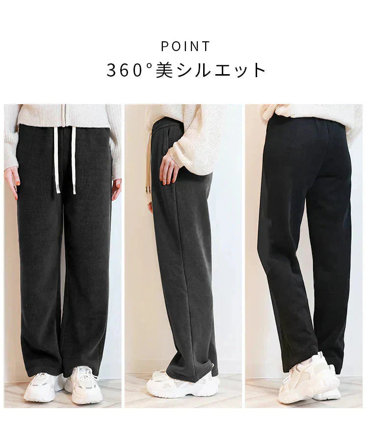 【Lサイズ/レギュラー】【ブラック】 2024AW 裏起毛 パンツ レディース 秋 冬 ワイドパンツ ロング丈 あったか 暖かい 裏起毛パンツ シンプル カジュアル 可愛い 無地 楽ちん 体型カバー ズボン ゆったり リブ ワイド パンツ ルームウェア ウエストゴム M L LL