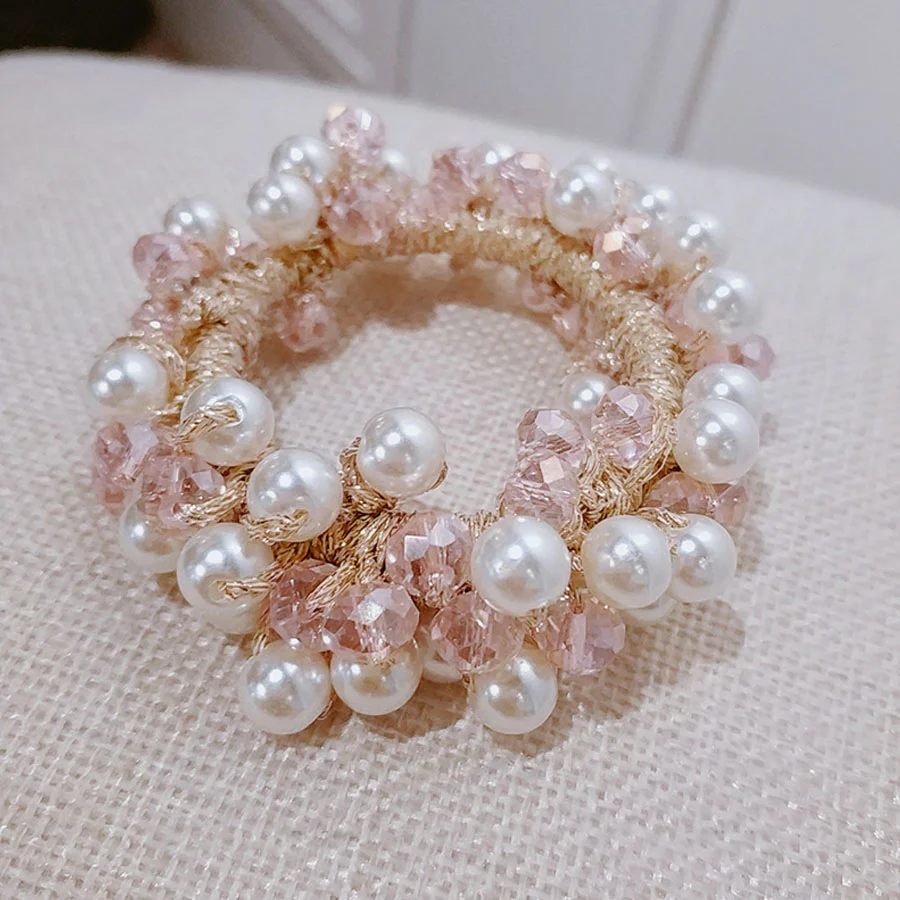 (ピンク)ヘアゴム パール バブル シンプル ブレスレット ビーズ ヘア留め ヘアアクセサリー 髪飾り