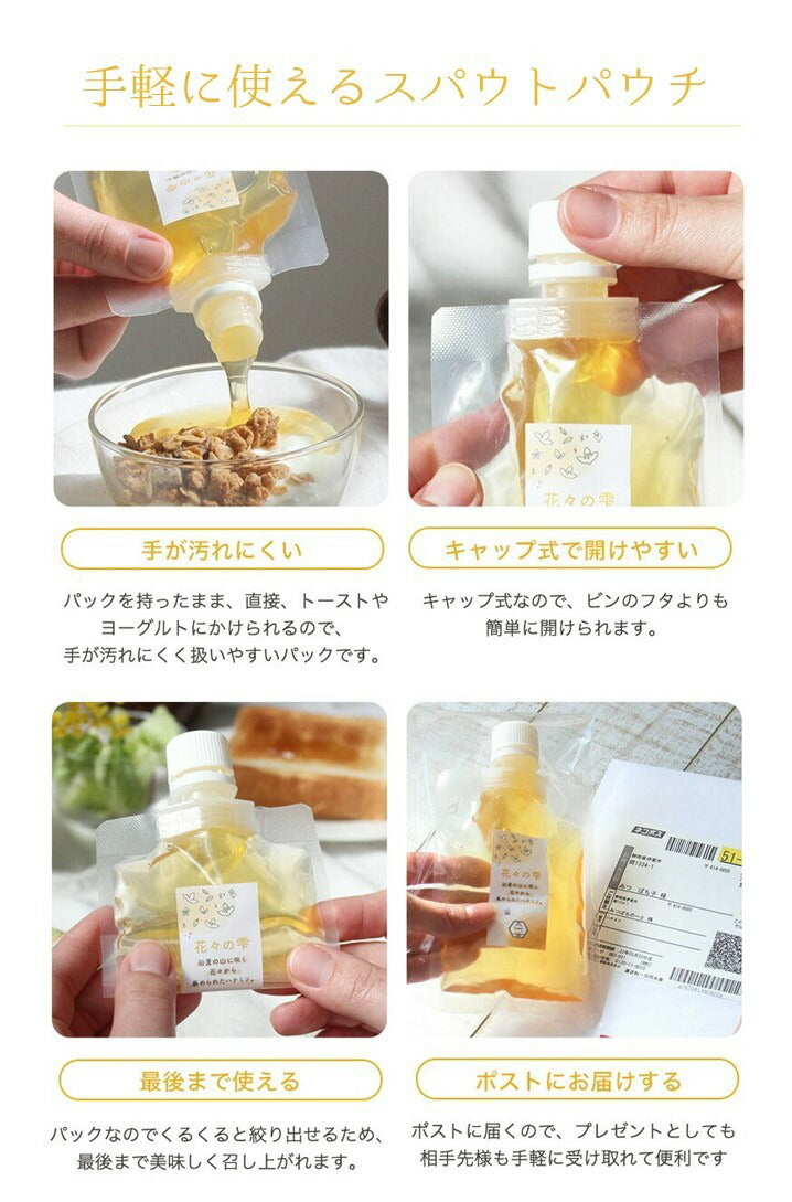 国産 天然ハチミツ 琥珀の輝き パウチタイプ 90g 非加熱 はちみつ 蜂蜜 ギフト 瓶詰 国産蜂蜜