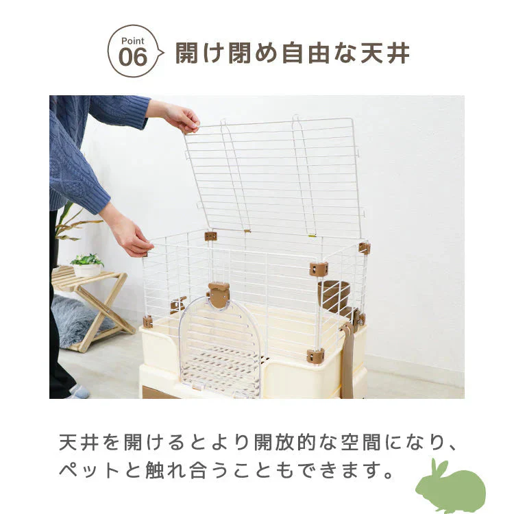 【ブラウン】ペットケージ 1段 うさぎ 猫 小型犬 幅60×奥行42×高さ53cm ブラウン/グリーン 引き出しトレー キャスター付き 折りたたみ 組立 カンタン おそうじ 室内 ハウス 小動物