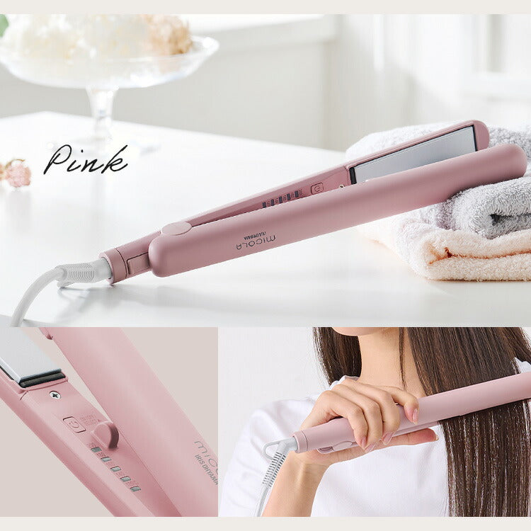 【カートアップNG】【ピンク】ヘアアイロン ストレート ストレートアイロン  アイロン コテ ヘアアイロン ミコラ 軽量 コンパクト 海外対応 120℃ 200℃ スリム ヘアケア プレゼント ギフト 美容家電 MiCOLA アイリスオーヤマ HIR-MS101