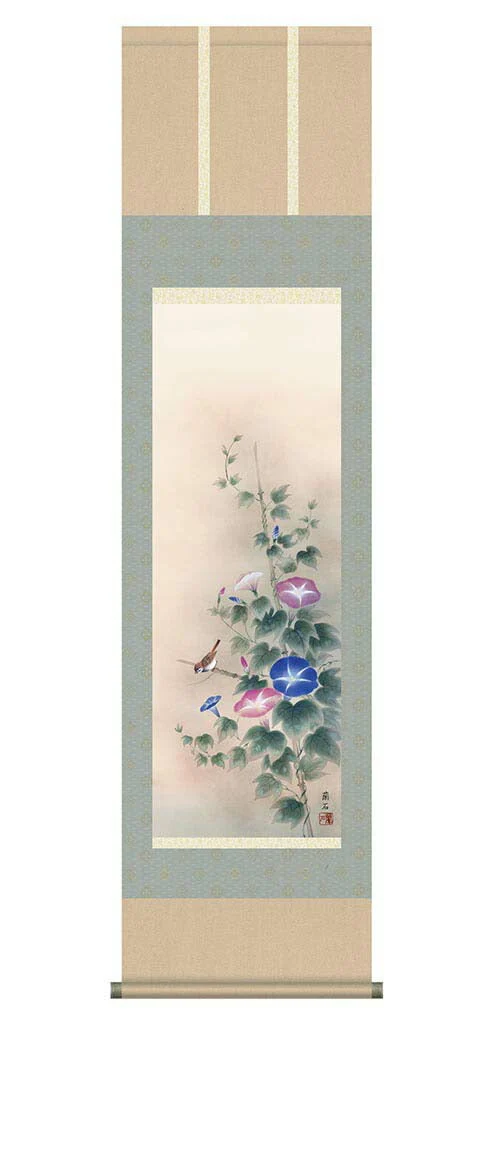 開運掛軸 【朝顔】 高見蘭石 筆 [ 収納箱 10年保証 品質保証付き 31×89 朝顔 縁起 和 国産 夏 爽やか 受注生産 床の間 和風 掛け軸 日本製 名画 縁起物 プレゼント 画寸 送料無料 ]