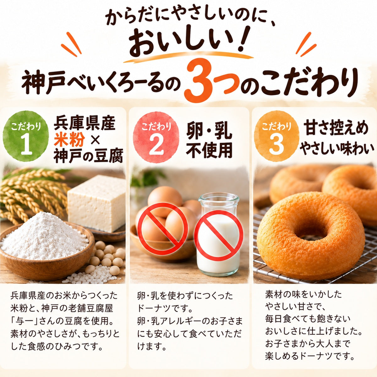 【卵・乳不使用】米粉と豆腐のもっちりドーナツ24個【プレーン】冷凍でお届け｜神戸べいくろーる