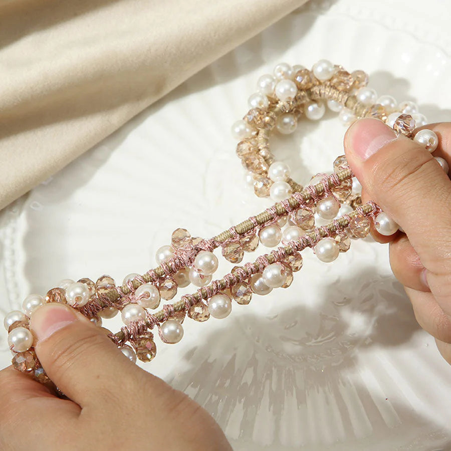 (ベージュ)ヘアゴム パール バブル シンプル ブレスレット ビーズ ヘア留め ヘアアクセサリー 髪飾り
