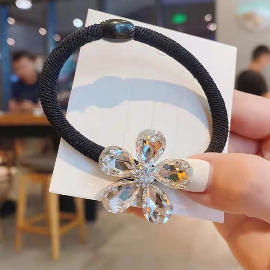 (キャメル)ヘアゴム フラワー キラキラ シンプル おしゃれ ヘアアクセサリー 花 大人っぽい