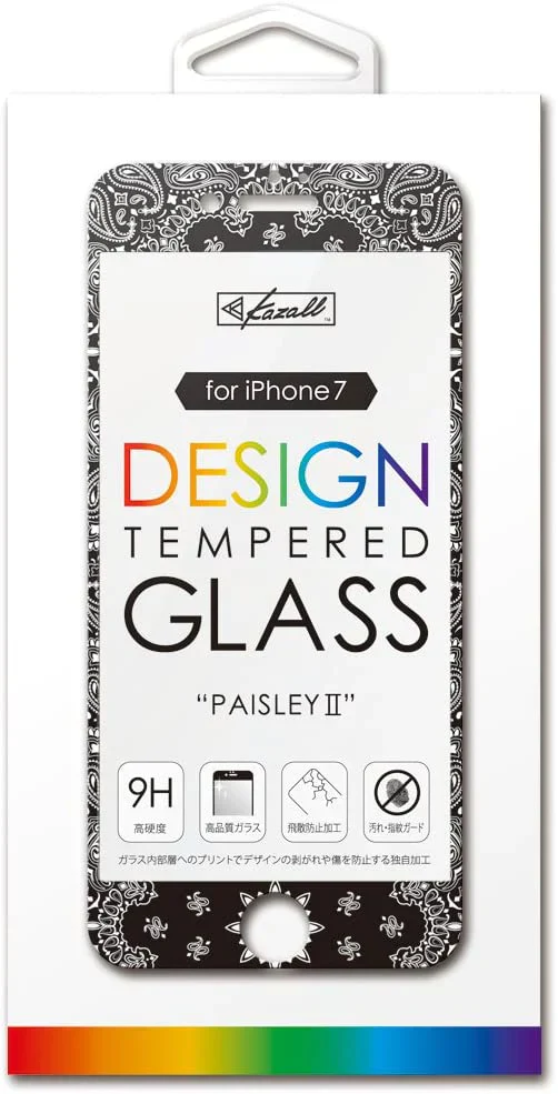 Kazall プリント柄付き　保護ガラスフィルム　 for iPhone　8/7　(PAISLEY　‎ペイズリー) 　保護フィルム　アイフォン