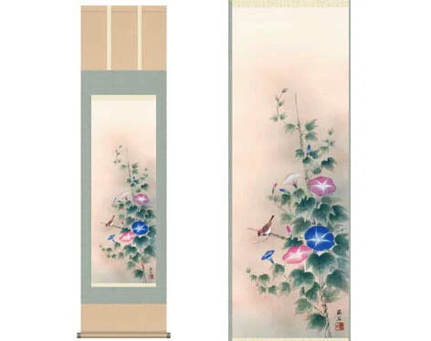 開運掛軸 【朝顔】 高見蘭石 筆 [ 収納箱 10年保証 品質保証付き 31×89 朝顔 縁起 和 国産 夏 爽やか 受注生産 床の間 和風 掛け軸 日本製 名画 縁起物 プレゼント 画寸 送料無料 ]