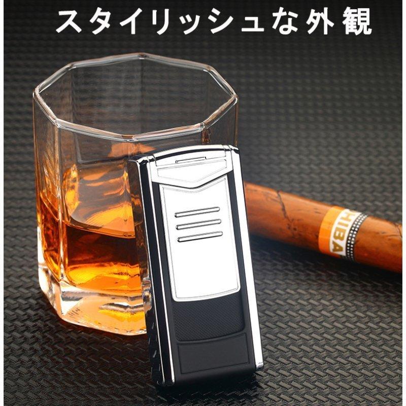 即納 ライター 葉巻ライター 防風 おしゃれ ガスライター メタルライター 充填式ライター 注入式ライター トリプル ターボ ジェット ライター 防風 軽量 w255B(グレー)