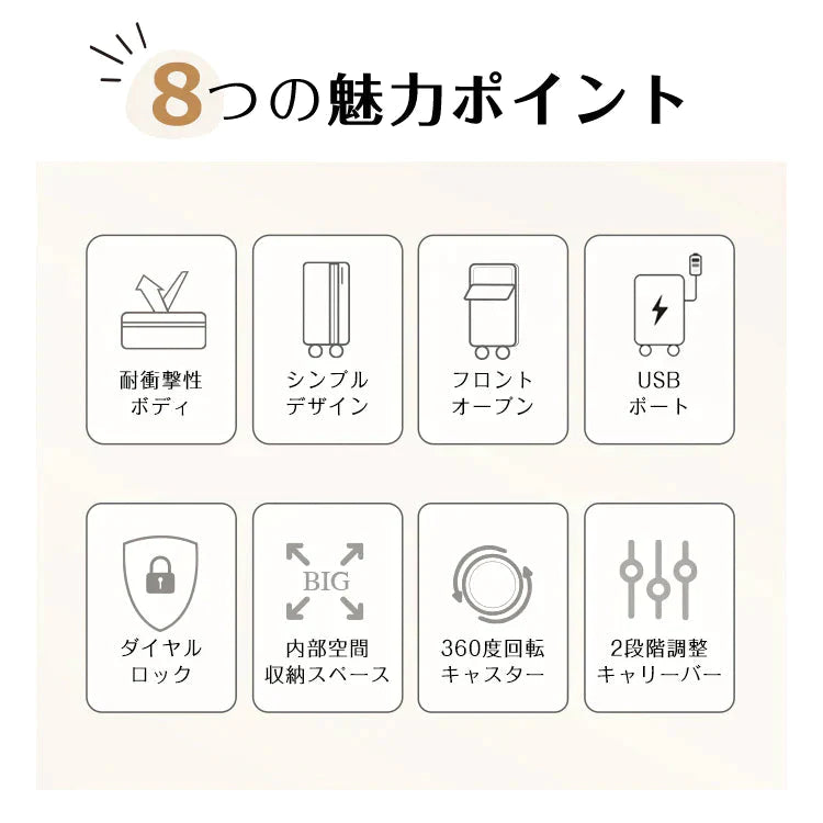 スーツケース 「ホワイト」 機内持込 フロントオープン キャリーケース USBポート ダイヤルロック 容量拡張 軽量 静音 2泊3日 ビジネス 出張 360度回転 sg015-wh