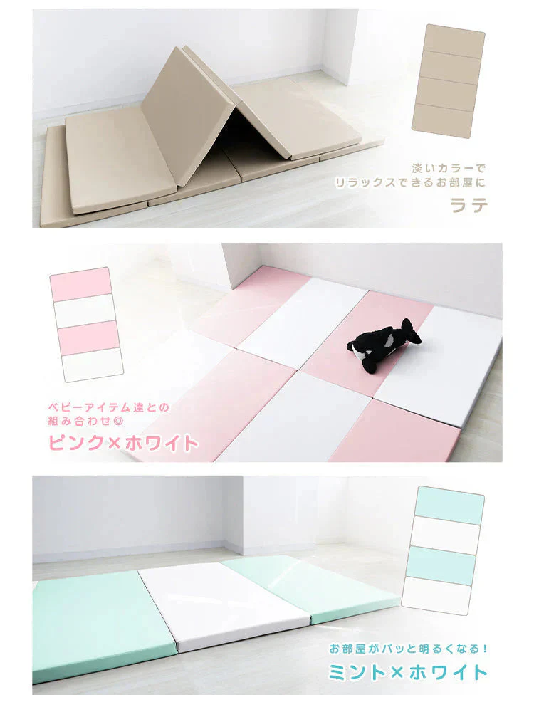 【ピンク×ホワイト】プレイマット 折りたたみ 床暖房対応 4cm 厚手 防水 180cm×90cm 安全検査済み コンパクト ノンホルム 大判 高密度 マット お昼寝 厚手 軽量 体操 ヨガ トレーニング おしゃれ ベビー 赤ちゃん 子供 子供用 99.9%抗菌 抗菌 抗菌仕様