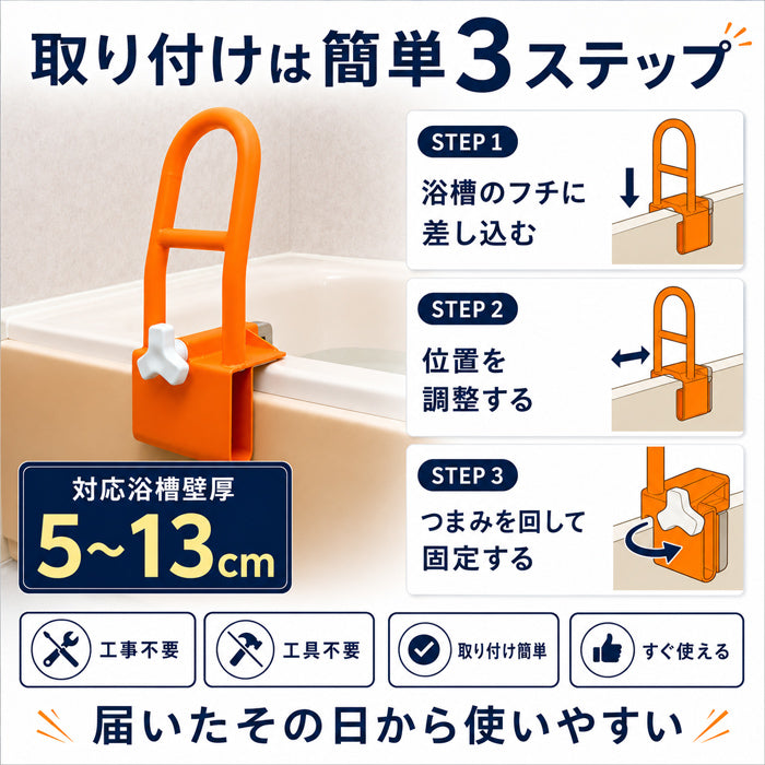 【口コミで高評価！すべりやすい浴室も安心です】浴室用 手すり 浴槽 お風呂 介護 滑り止め 浴室用手すり  介護用品 グリップ すべりにくい 手すり お風呂 入浴 サポート 滑り止め 取付簡単 安心 安全 入浴 お子様 高齢者 送料無料