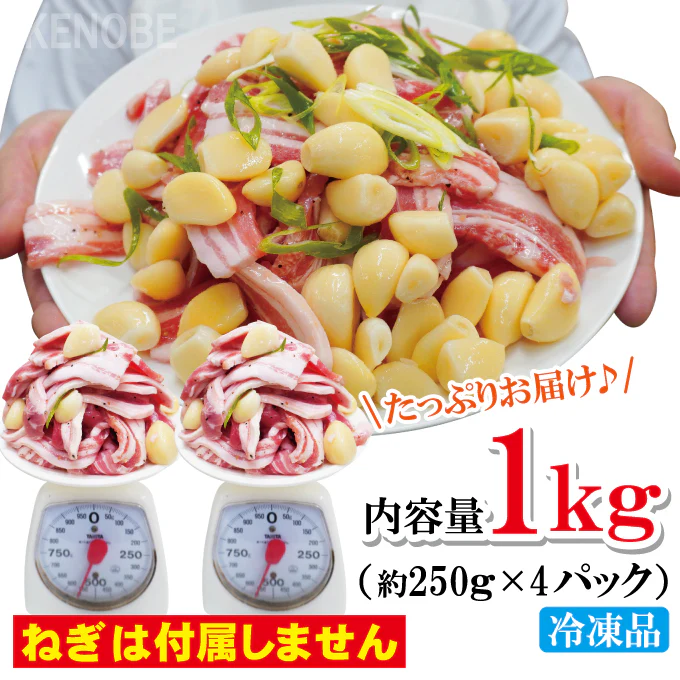フライパン簡単調理！塩だれ国産豚肉とまるごとにんにく炒めセット1kg（250g×4パック）