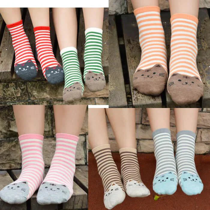 【予約商品・発送時期は商品説明に記載】猫靴下 6足セット 猫柄 ネコソックス かわいい ボーダー ショートソックス 肉球 ねこ 靴下 ネコ コットン くつ下 ソックス カジュアル 春 夏 秋 冬 女性 レディース 子供 送料無料